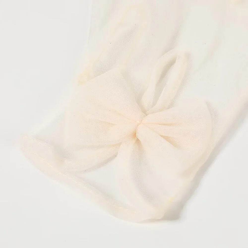 Women's Bow Champagne Evening Tulle Short Length Gloves Wrist Tea Party Prom